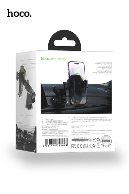 Hoco HW3 Portable 15W Fast Wireless Charger Car Holder - Black-dash mount Kickstand