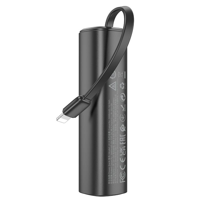 Hoco Mini Power Bank 5000mAh Energy Bar With Build in 8-Pin Cable For Iphone - Black