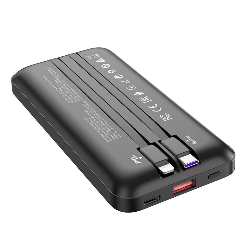 Hoco Power Bank 10000mAh PD22.5W Fast Charging With Built In Charging Cable - Black