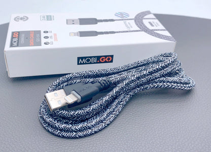 Braided Fast Charging Cable Mobigo 2m Nylon PD 65W USB-A To Lightening Cable