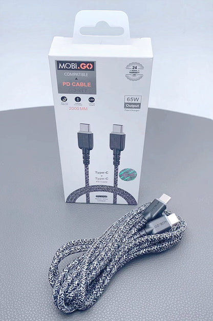 Braided Fast Charging Cable Mobigo 2m Nylon PD 65W Type-C To Type-C Cable