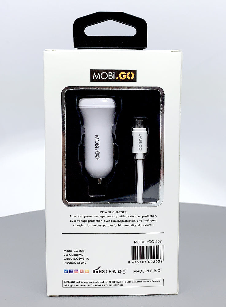 Universal Mobigo Dual USB Fast Ciggratte Port Car Fast Charger With Micro USB Cable