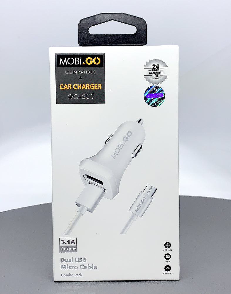 Universal Mobigo Dual USB Fast Ciggratte Port Car Fast Charger With Micro USB Cable