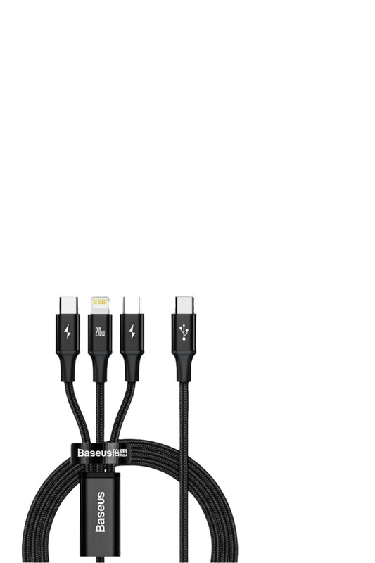 Baseus 3-in-1 20W USB C to Muti Charging Cable Cord USB C Micro USB iPhone Black