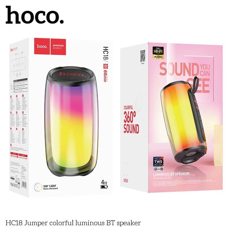 Hoco Portable Wireless Jumper Colorful Luminous Bluetooth Speaker-Black Durable/Loud