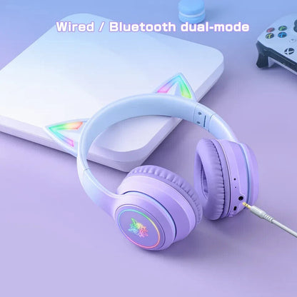 RGB Cat Noise Cancelling Wired/Bluetooth Gaming Headset Headphone