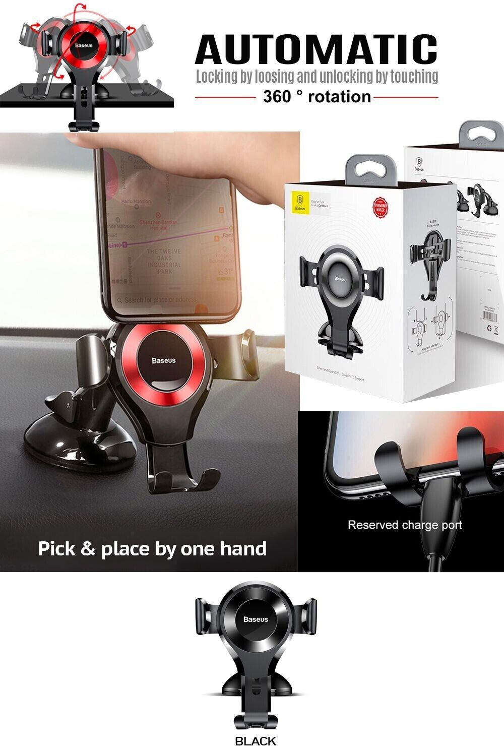 Universal Phone Holder/stand Car Mount Clamp Extendable Adjustable Rigid - Black