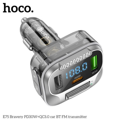 Hoco Car Bluetooth 5.0 30W Wireless FM Transmitter QC3.0 Fast Charger USB-C E75