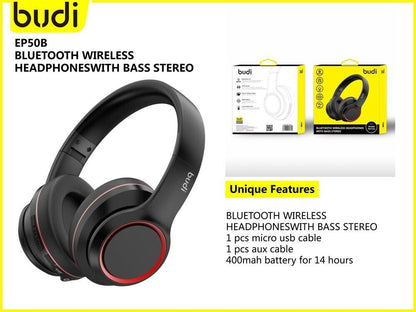 Budi Wireless Bluetooth 5.0 15H Play Time Bass Stereo Headphone