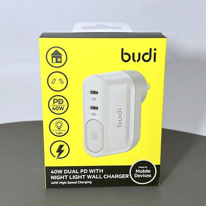 40W Dual USB C PD Fast Charging Wall Charger with Night Light For Apple iPhone