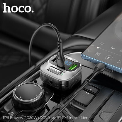 Hoco Car Bluetooth 5.0 30W Wireless FM Transmitter QC3.0 Fast Charger USB-C E75
