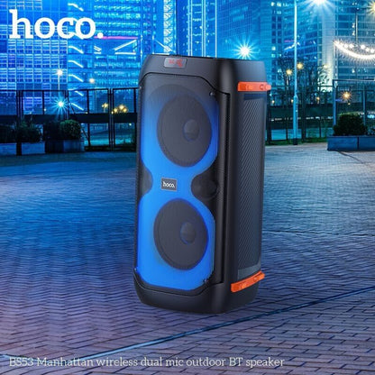 Hoco Wireless Loud Bluetooth Karaoke Stereo Speaker 8" 20Wx2 w/ 2 Microphones - Black