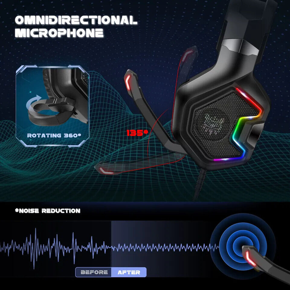 Surround Sound RGB Noise Cancelling Wired Gaming Headset Headphone with Mic